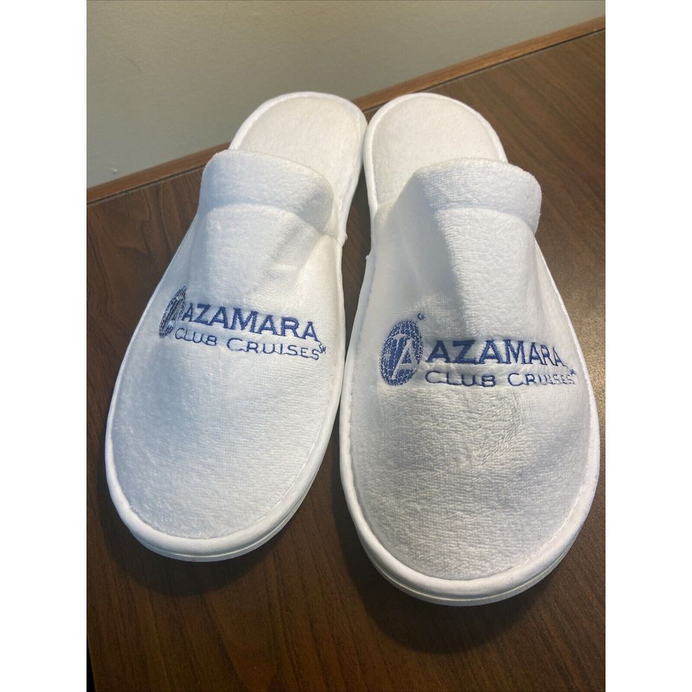 New Azamara Club Cruises‎ White Large Pair Terry  Slippers Bedroom Shoes Women's